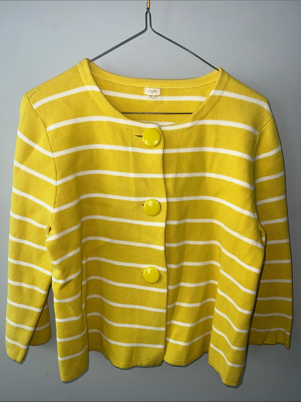 J. Crew Yellow & White Striped Button-Front Cardigan